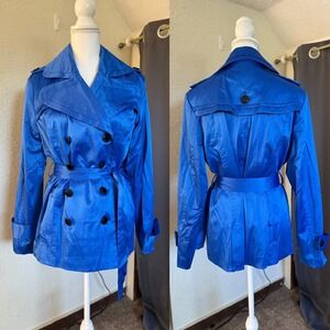 Appraisal Women Royal Blue Double Breasted Belted Trench Coat Jacket Size XL NWT